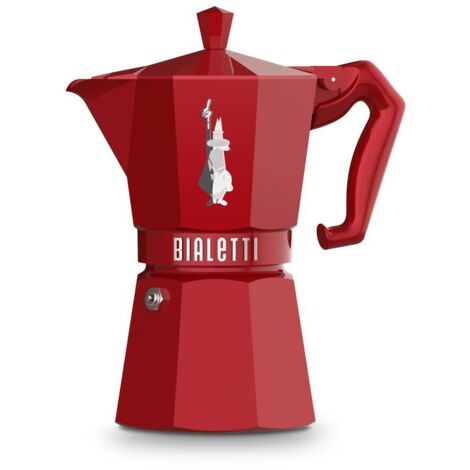 Cafetière italienne moka 6 tasses en aluminium rouge – Excellente conduction thermique – Non compatible induction – Design vintage – Bialetti
