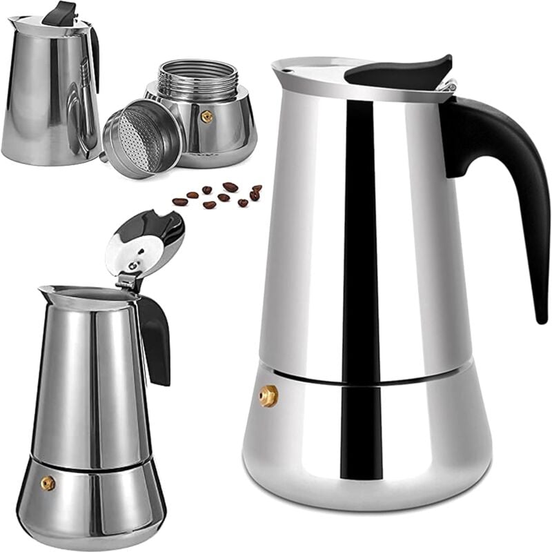 Cafetière italienne Moka Pot 9 tasses en acier inoxydable, compatible induction, compatible avec tous les types de sources de chaleur, 450 ml