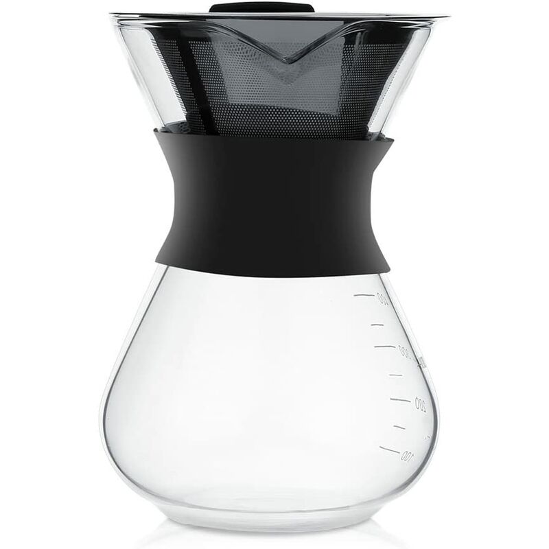 Bares - Cafetière Manuelle en Verre 400ML avec Filtre Longue Durée en Acier Inoxydable et Carafe Égouttoir pour Infuser Le Café avec Echelle