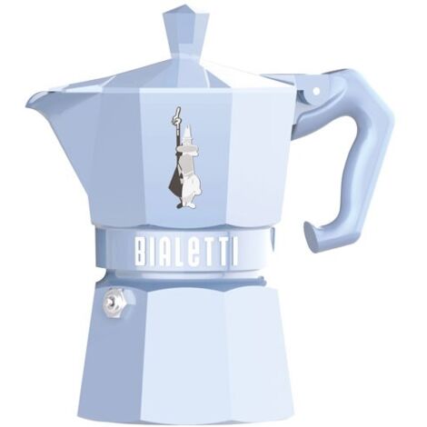 Cafetière moka exclusive 3 tasses en aluminium – Finition émail bleu pastel – Soupape de sécurité – Fabrication italienne – Bialetti - BLEU 3 T