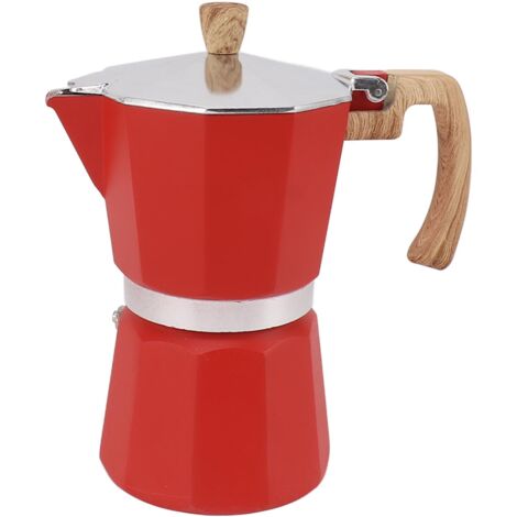Cafetière Octogonale en Alliage d'Aluminium 150ml, Chauffage Rapide, Prise en Main Ergonomique, Pour Cuisinière à Gaz ou Électrique, Rouge