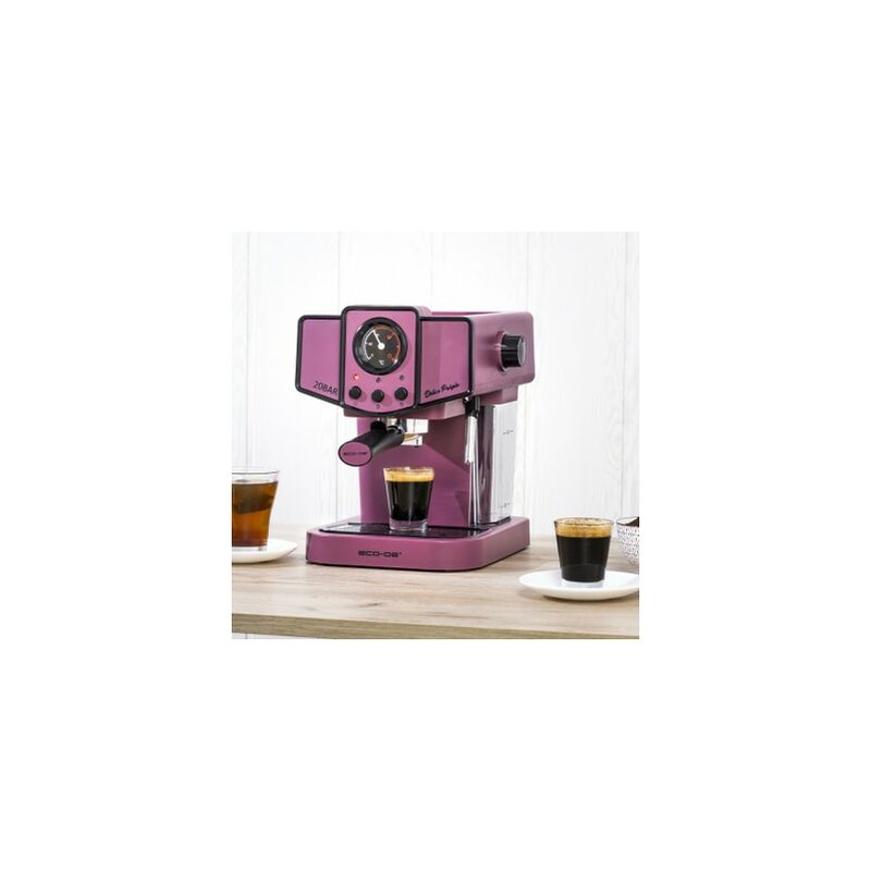 Cafetière Eco-De® «delice Purple» 20 Bar, Buse En Mousse, 1,5 Litri, Express, 1050 Watt