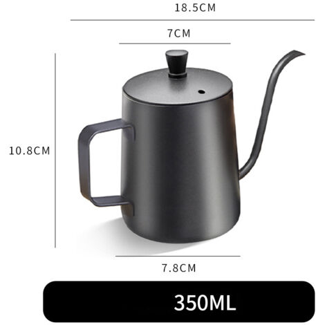 Caffettiera a filtro, bollitore a filtro con beccuccio sottile, caffettiera per casa/esterni, caraffa per caffè, piccola caffettiera a goccia, teiera a collo di cigno (nera - 350 ml)