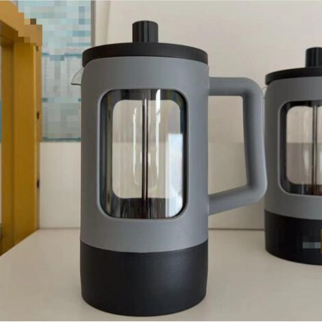 Caffettiera a pressa (1 litro/34 oz) - Caffettiera a pressa in plastica - Caffettiera, teiera, infusore per caffè e tè - Caffettiera leggera da viaggio e campeggio - Bicolore grigio e nero