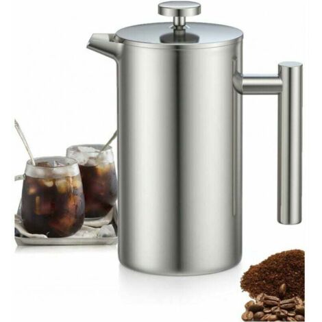Caffettiera a pressa francese in acciaio inossidabile da 1 litro, pressa francese con tre filtri, pressa francese riscaldante con stantuffo in acciaio inossidabile
