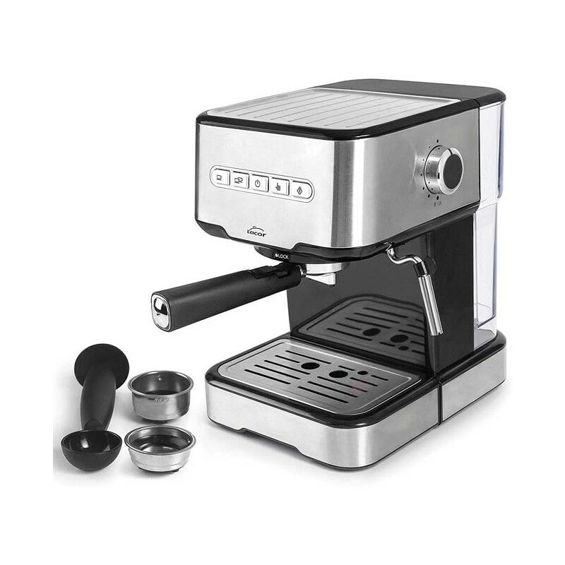 Image of Caffettiera espresso con 2 erogazioni caffè e funzione scalda/monta latte, adatta per caffè macinato e capsule Lacor