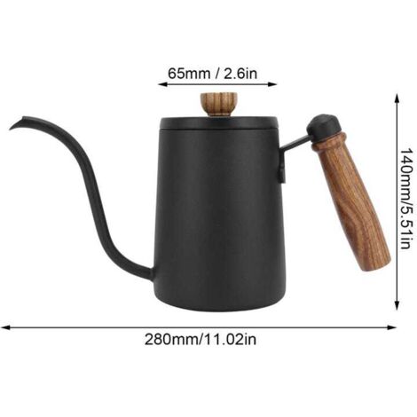 Caffettiera in acciaio inox da 600 ml con manico in legno - Nera