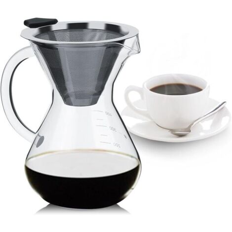 Caffettiera in vetro da 400 ml, beccuccio innovativo, impugnatura ergonomica, filtro in acciaio inox, per un caffè puro e delizioso.