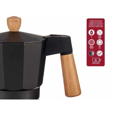 Caffettiera italiana 6 tazze in legno e alluminio