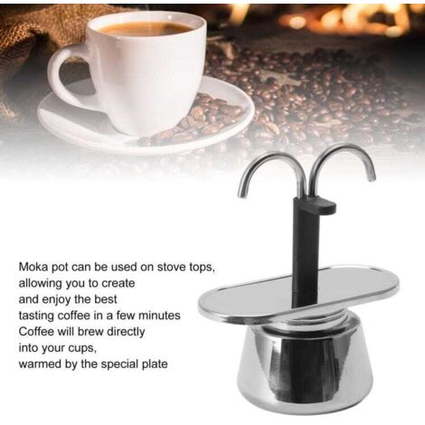 Caffettiera italiana in acciaio inox con doppia testa, 2 tazze (100 ml)
