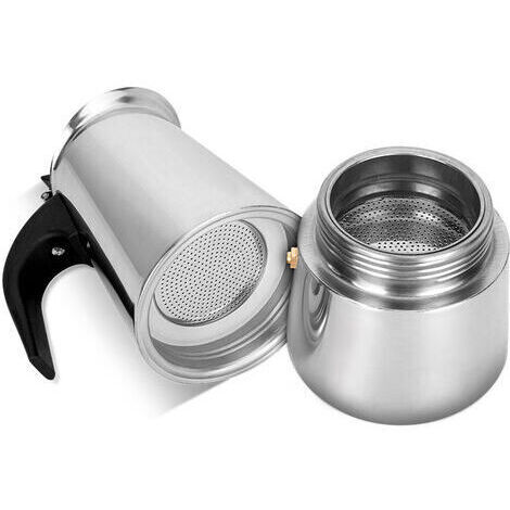 Caffettiera italiana, moka in acciaio inox, grande capacità 300 ml, compatibile con piani cottura a induzione, con manico ergonomico.