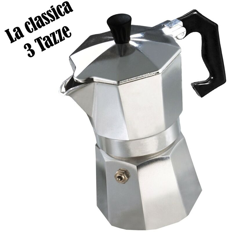 Image of Mediawave Store - Caffettiera moka 3 tazze classica welkhome caffè espresso manico plastica