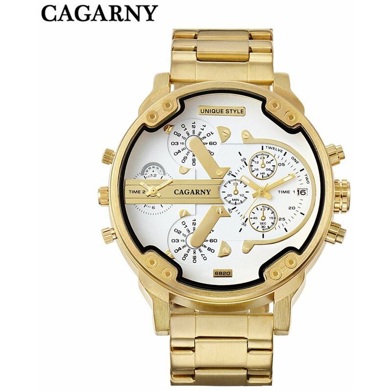 

CAGARNY, reloj de cuarzo de negocios para hombre, reloj de pulsera con banda de acero inoxidable, relojes de esfera grande exquisitos a la moda,4#