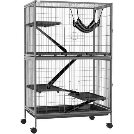 Cage 4 étages avec hamac pour petits animaux rongeurs 80 x 52 x 128 cm grise à roulettes