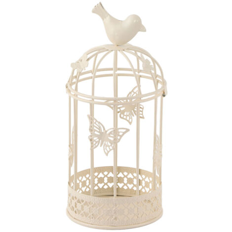 Cage à Bougie Blanche avec Décoration d'Oiseau pour une Décoration d'Intérieur Élégante