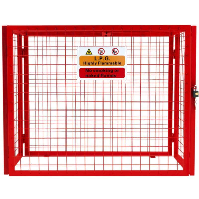 Monster Shop - Cage à Bouteilles De Gaz 100 x 140 x 50 cm Rouge Pliable Maille Verrouillable Rangement 3 x 19 kg Cylindres Acier Revêtu En Poudre