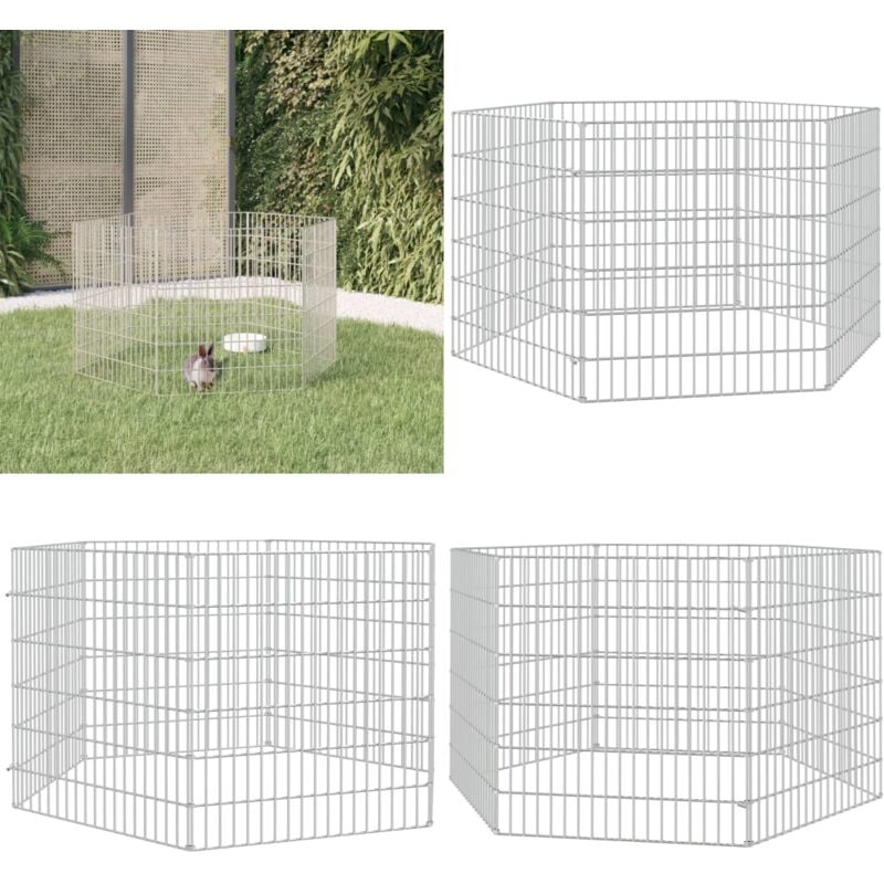 Enclos pour animaux en liberté 6 panneaux 54x60cm fer galvanisé - Clapier - Enclos Animal - Abri Lapin - Parc Animal Domestique - Cage Chien Petit