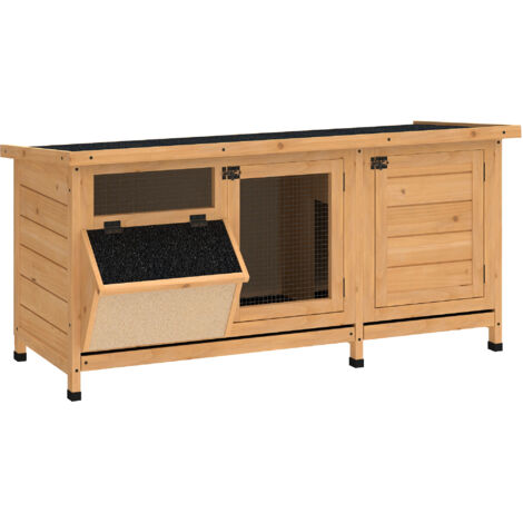 Cage à lapin avec toit en asphalte Portes pliantes avec loquet Plateaux amovibles Alimentation 112x50x54 cm Jaune