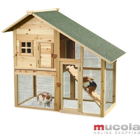 Cage Clapier Enclos lapin Extérieur en bois Haute Qualité pour lapins  petits animaux- Modèle : 088 Maison de rêve 146x50x86cm(LxPxH)