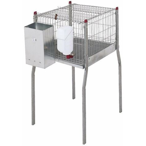 Cage à lapin en fil galvanisé renforcé et comprend une trémie avec trois trous avec pieds, 55x108x101 cm