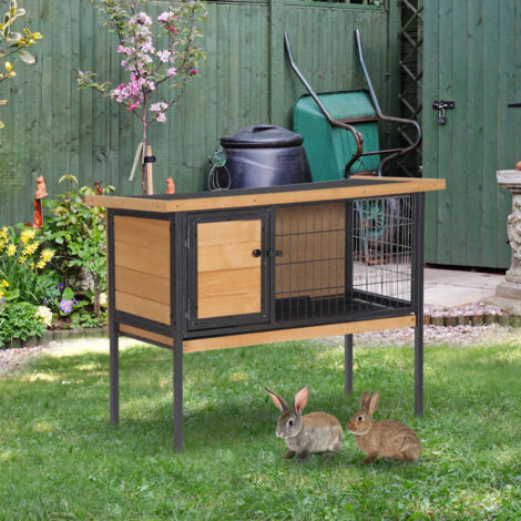 Cage à lapins en bois sur pieds. clapier pour rongeurs. cochons d'inde avec toit ouvrable - dim. 91.5L x 45l x 70H cm
