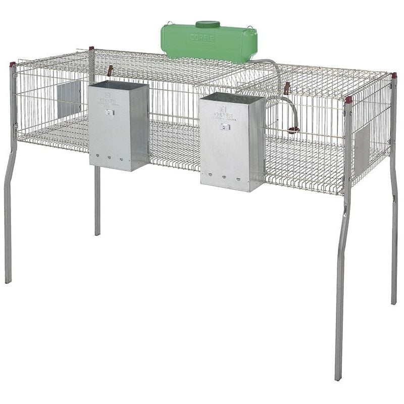 Cage à Lapins galvanisée à fourrage central de 2 départements, Plancher Métalique, 157x63x98 cm