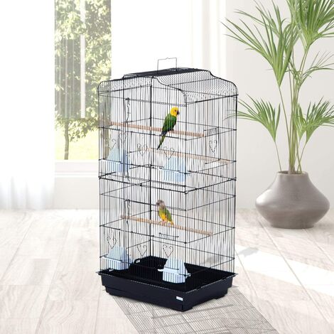 Cage à oiseau portable - Hauteur 92cm - Grande Volière en métal - Noir