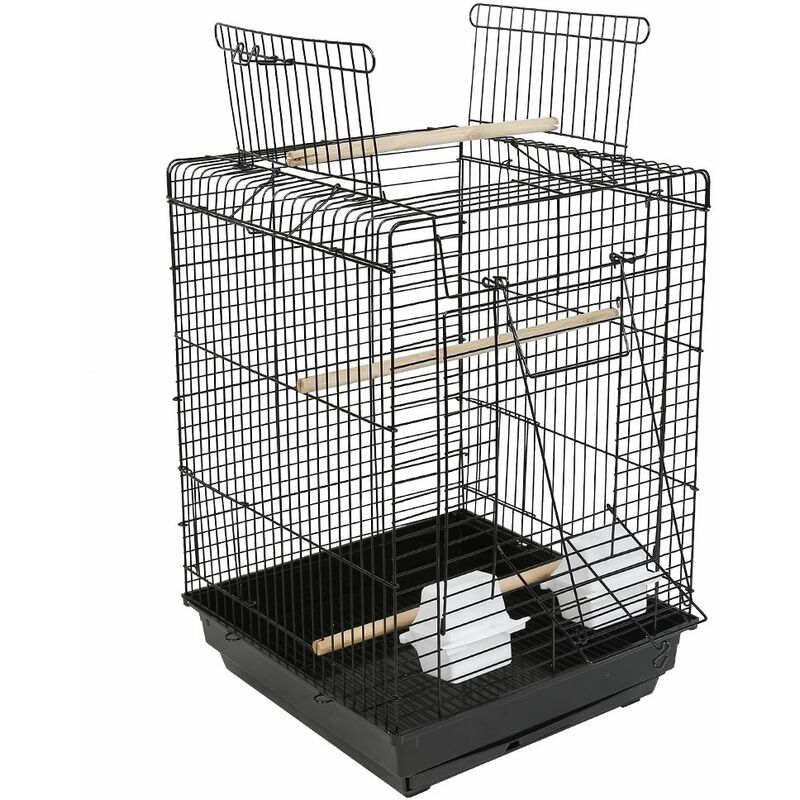 Cage à Oiseaux avec Corde de Jouet 40 x 40 x 58 cm Cage pour Perruche Canari Calopsitte Ouverture Supérieure - Noir