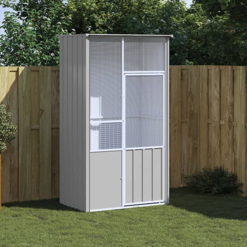 Design In - Cage à oiseaux gris 115x78x200 cm acier galvanisé CFW18039