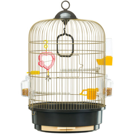 Cage à oiseaux Regina Ø 32,5 cm – Grille métallique antique – Accessoires inclus – Espacement des barres 9,8 mm – Pour canaris et perruches – Ferplast
