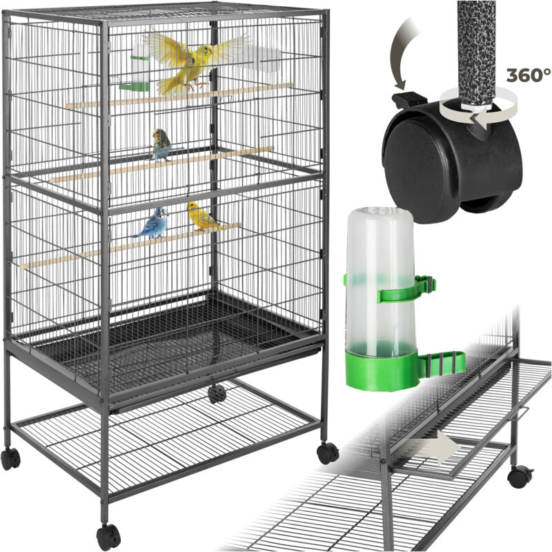 Cage à oiseaux en Finition martelée 2 Ouvertures coulissantes et faible distance entre les grilles