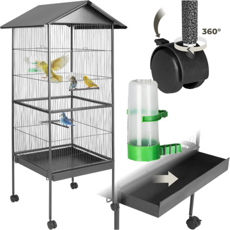 Cage à oiseaux Argentée 162 cm de haut + Mangeoire + Perchoirs