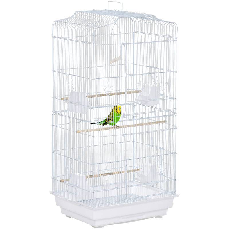 Cage à oiseaux volière avec mangeoires perchoirs plateau amovible 2 portes dim. 46,5L x 35,5l x 92H cm métal blanc