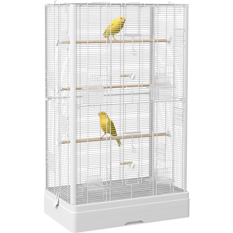 Cage à oiseaux volière avec portes perchoirs - 61 x 36,5 x 98 cm - blanc - Blanc