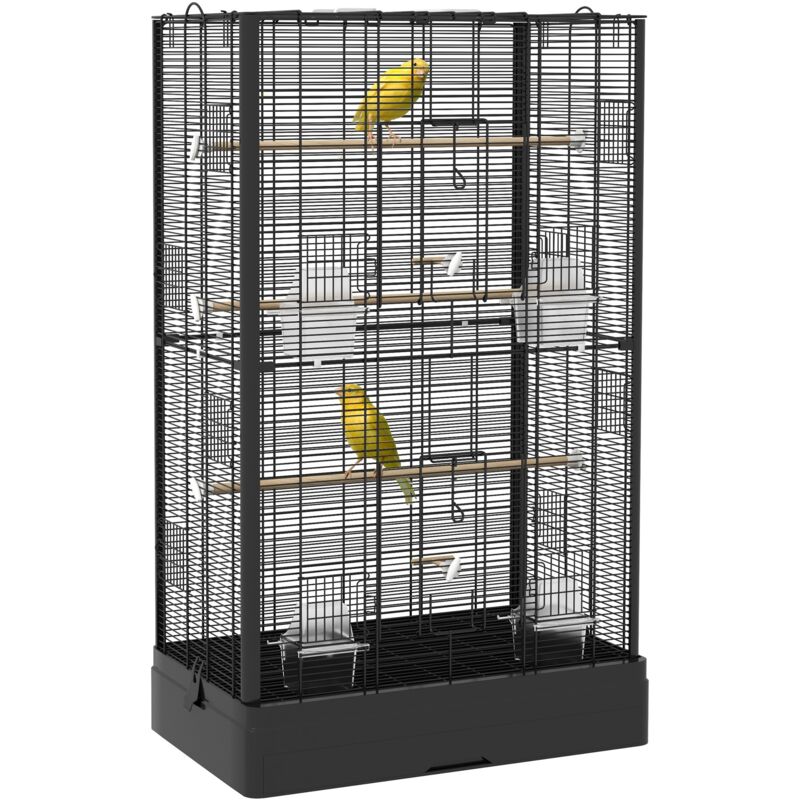 Cage à oiseaux - PawHut - volière avec portes perchoirs pour canaris perruches - métal - 61x36,5x98cm - noir