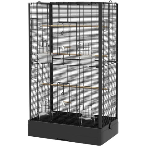 Cage à oiseaux volière avec portes perchoirs pour canaris perruches perroquets 61x36,5x98 cm noire