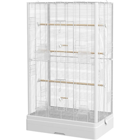 Cage à oiseaux volière blanche 61x36,5x98 cm avec perchoirs et portes pour canaris perruches perroquets