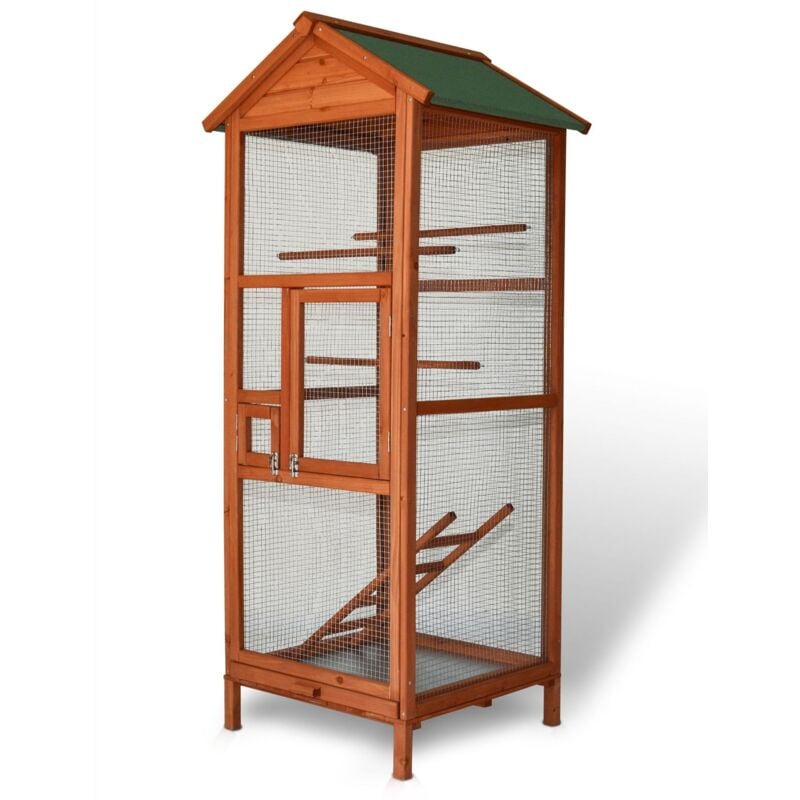 Volière Cage a oiseaux en bois de haute qualite 72 x 63 x 168 cm exterieur et interieur bb loisir