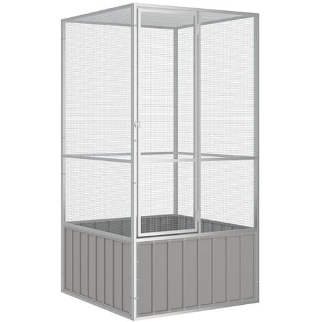 Cage à oiseaux,Grande Volière pour perroquet tout-en-un avec la porte à charnière Gris 111x107x211,5 cm Acier galvanisé