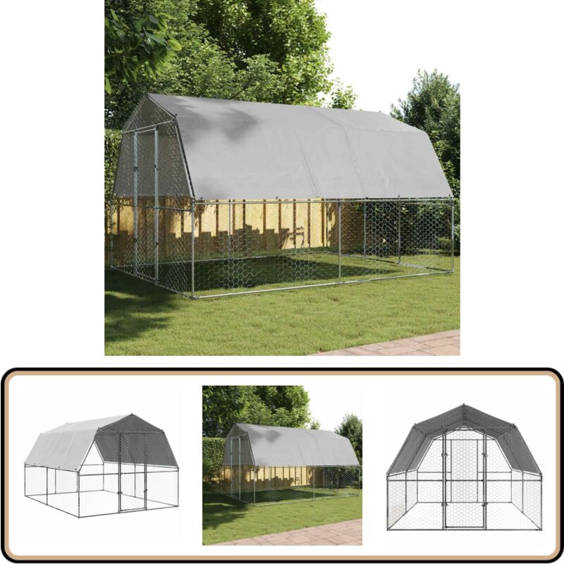Vidaxl - Cage à poules avec toit et porte argenté acier galvanisé - Poulailler - Abri Poulet - Coop Poule - Cage à Poules - Animal Domestique