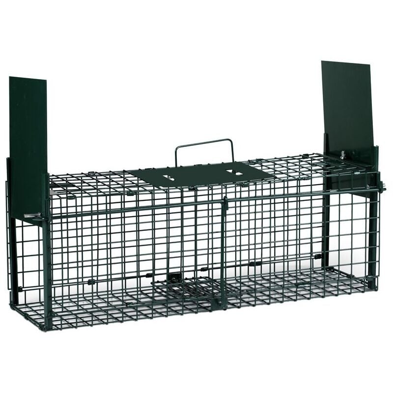Piège Vivant Réutilisable 61x20x24 cm Piège d'animaux Cage avec 2 entrées pour Martres,Chats,Renards,Raton Laveur