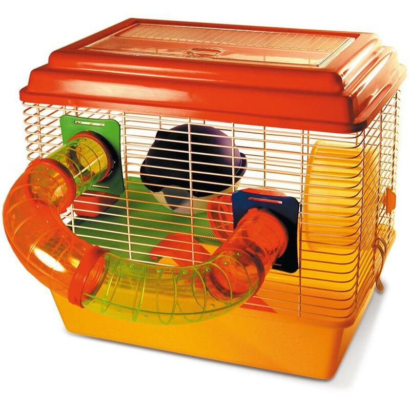 Cage à tubes hamster modèle ALLEGRA à 2 étages avec roue de maison et mangeoire - RECORD