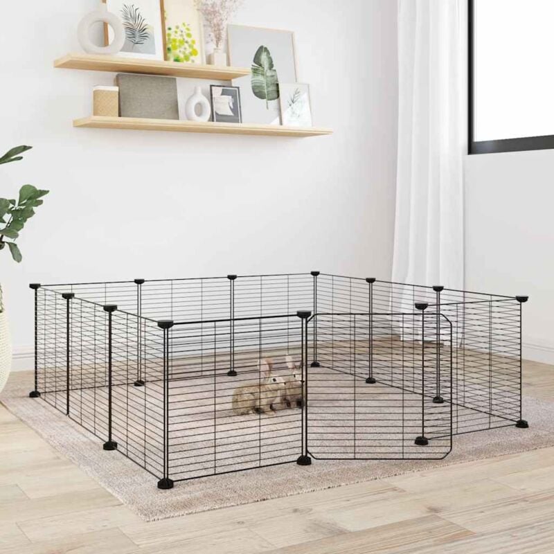 Maison Chic - Cage animaux de compagnie à 12 panneaux et porte Parc enclos pour animaux Noir 35x35 cm 49395