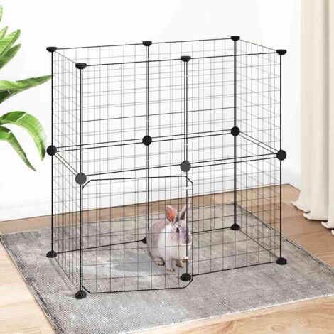 Cage animaux de compagnie à 12 panneaux et porte  Cage pour chien  Parc pour animaux Noir 35x35 cm MCYMH995357