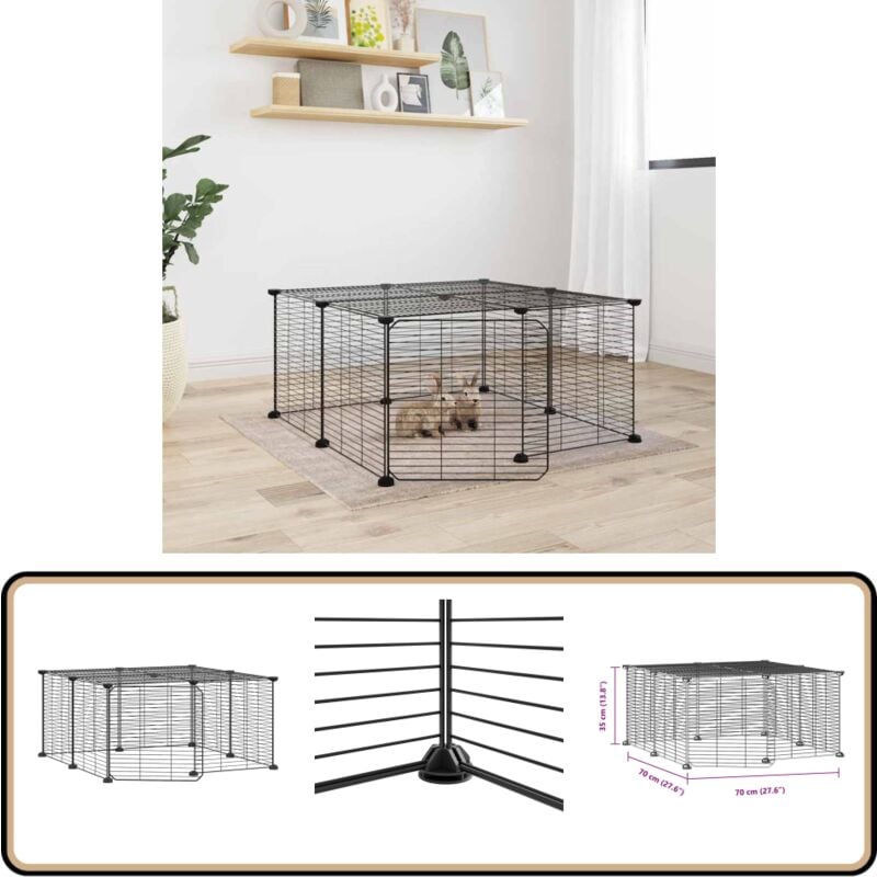 Vidaxl - Cage animaux de compagnie à 12 panneaux et porte Noir 35x35 cm - Cage Animal Domestique - Cage Chien - Cage Lapin - Abri Petit Animal - Parc