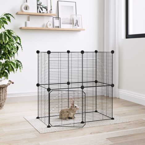 Cage animaux de compagnie à 12 panneaux et porte  Parc enclos pour animaux Noir 35x35 cm 33241