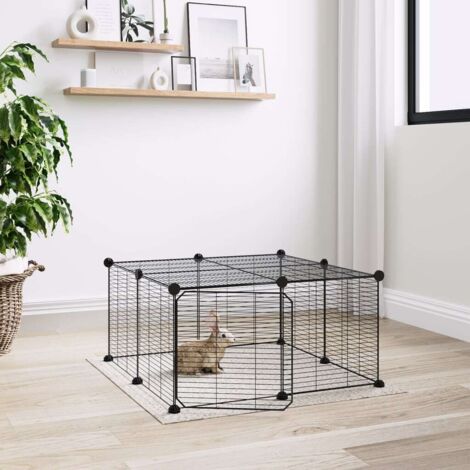 Cage animaux de compagnie à 12 panneaux et porte  Parc enclos pour animaux Noir 35x35 cm 90900