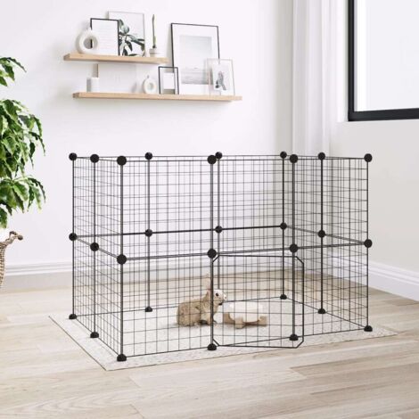Cage animaux de compagnie à 20 panneaux et porte  Parc enclos pour animaux Noir 35x35 cm 15131