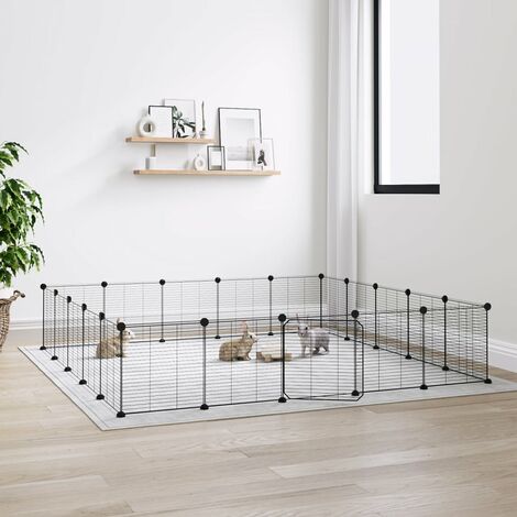 Cage animaux de compagnie à 20 panneaux et porte Parc enclos pour animaux Noir 35x35 cm 20746