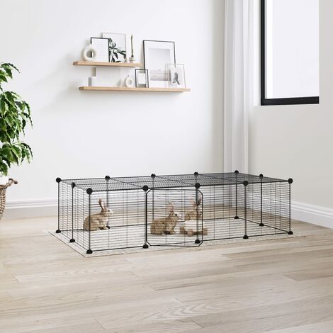 Cage animaux de compagnie à 20 panneaux et porte  Parc enclos pour animaux Noir 35x35 cm 50285